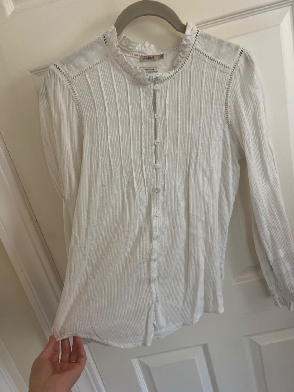 Faherty White Ruffled Button-Front Blouse - Picture 2 of 4